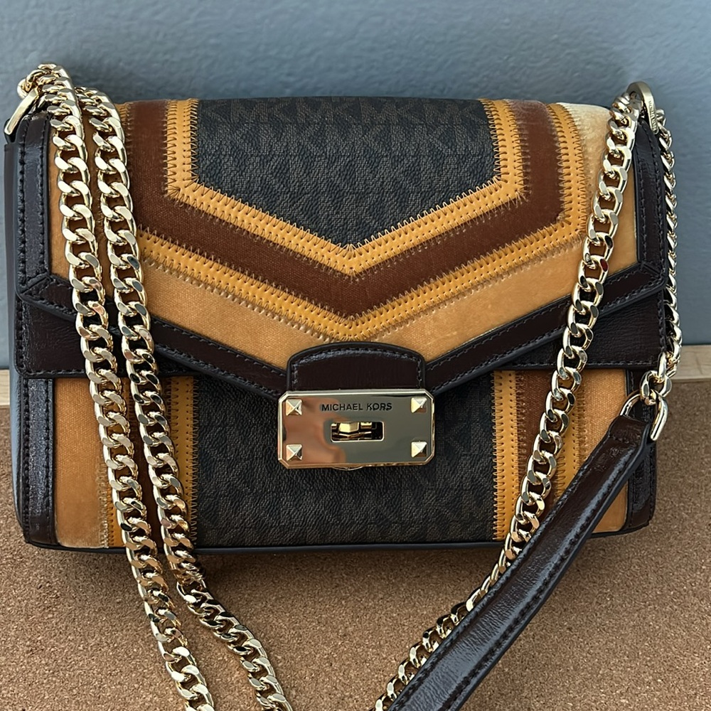 Michael Kors Kinsley Medium shoulder Flap Crossbody Marigold multi Color. EUC - Picture 3 of 16